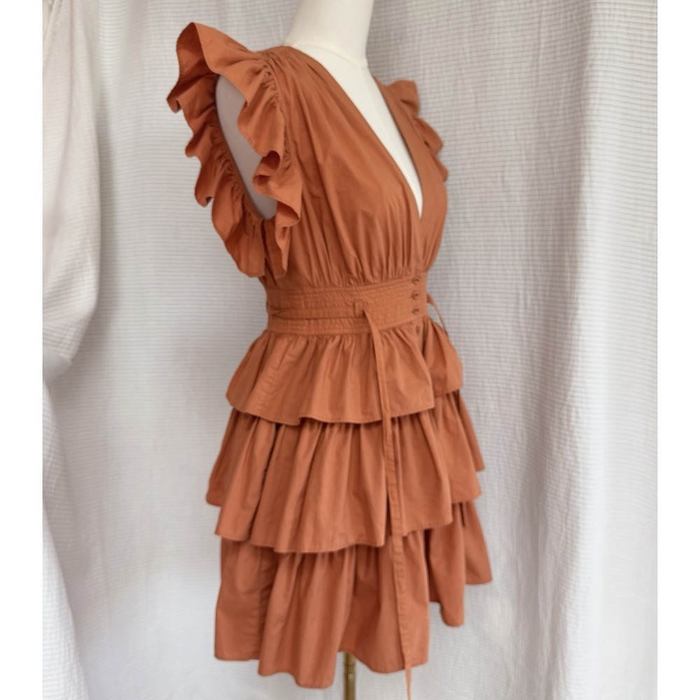 Ulla Johnson Tiered Ruffle Button Down Sena Mini Dress Sz 4 In Clay Terracota - Picture 7 of 14